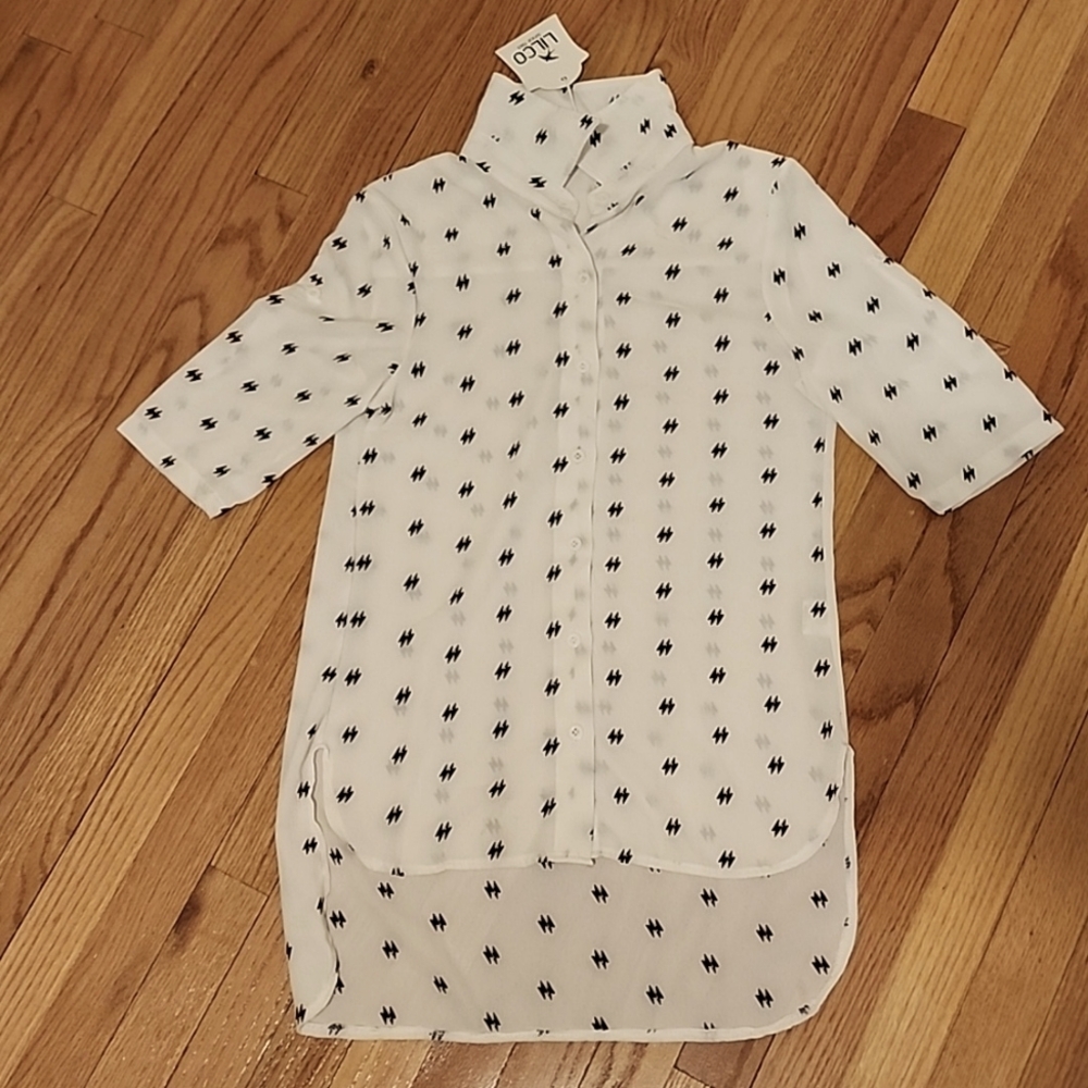 NWT Button-down Shirt for Women - White & Double Dark Blue Lightning Logo Size 1